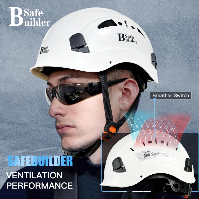 SAFEBUILDER خوذة أمان SAFEBUILDER قبعة صلبة قابلة للتعديل وخفيفة الوزن مزودة بفتحات تهوية للعمل للرجال معتمدة من ANSI Z89.1 للصناعة والبناء (01-قبعة صلبة بيضاء فقط) - Image 2